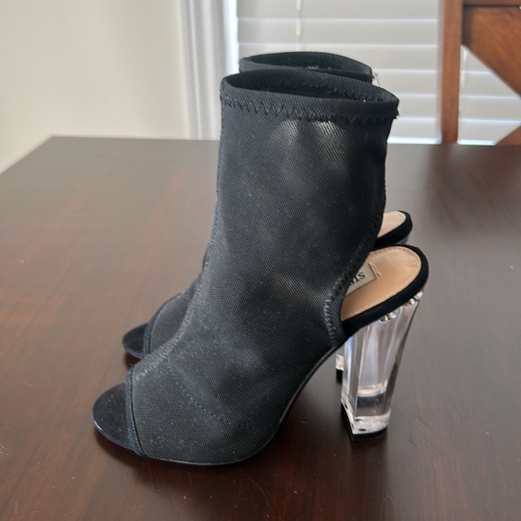 Steve Madden Viola Black Mesh Peep Toe Sock Booties Clear Block Heels Size 5.5 - Picture 14 of 14